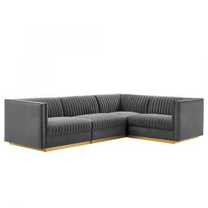 Modway - Sanguine Channel Tufted Performance Velvet 4-Piece Right-Facing Modular Sectional Sofa - EEI-5829-GRY