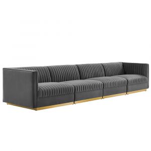 Modway - Sanguine Channel Tufted Performance Velvet 4-Seat Modular Sectional Sofa - EEI-5827-GRY