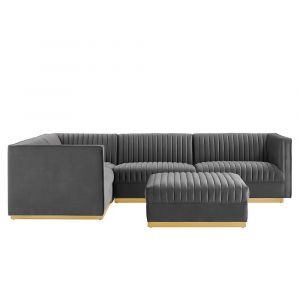 Modway - Sanguine Channel Tufted Performance Velvet 5-Piece Left-Facing Modular Sectional Sofa - EEI-5832-GRY