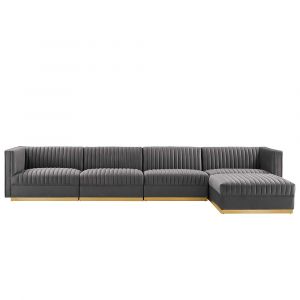 Modway - Sanguine Channel Tufted Performance Velvet 5-Piece Modular Sectional Sofa - EEI-5828-GRY