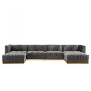 Modway - Sanguine Channel Tufted Performance Velvet 6-Piece Modular Sectional Sofa - EEI-5841-GRY