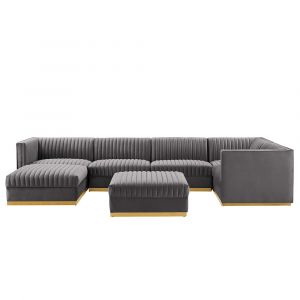Modway - Sanguine Channel Tufted Performance Velvet 7-Piece Right-Facing Modular Sectional Sofa - EEI-5839-GRY