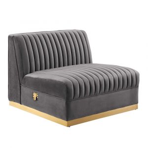 Modway - Sanguine Channel Tufted Performance Velvet Modular Sectional Sofa Armless Chair - EEI-6033-GRY