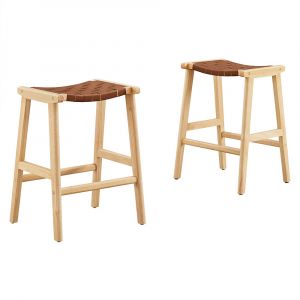 Modway - Saoirse Faux Leather Wood Counter Stool - (Set of 2) - EEI-6547-NAT-BRN