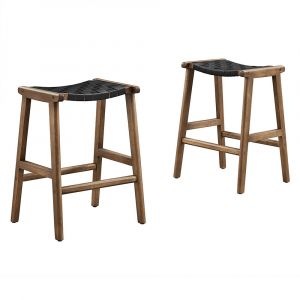 Modway - Saoirse Faux Leather Wood Counter Stool - (Set of 2) - EEI-6547-WAL-BLK