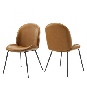 Modway - Scoop Black Powder Coated Steel Leg Vegan Leather Dining Chairs - (Set of 2) - EEI-4636-TAN
