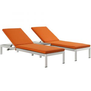 Modway - Shore 3 Piece Outdoor Patio Aluminum Chaise with Cushions - EEI-2736-SLV-ORA-SET