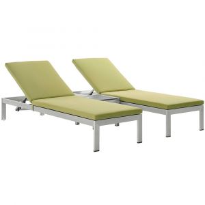 Modway - Shore 3 Piece Outdoor Patio Aluminum Chaise with Cushions - EEI-2736-SLV-PER-SET