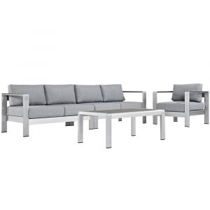 Modway - Shore 4 Piece Outdoor Patio Aluminum Sectional Sofa Set - EEI-2563-SLV-GRY