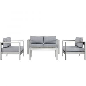 Modway - Shore 4 Piece Outdoor Patio Aluminum Sectional Sofa Set - EEI-2567-SLV-GRY