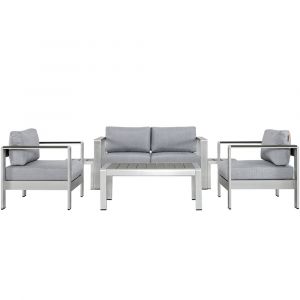 Modway - Shore 6 Piece Outdoor Patio Aluminum Sectional Sofa Set - EEI-2568-SLV-GRY