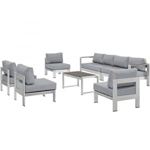 Modway - Shore 7 Piece Outdoor Patio Sectional Sofa Set - EEI-2566-SLV-GRY