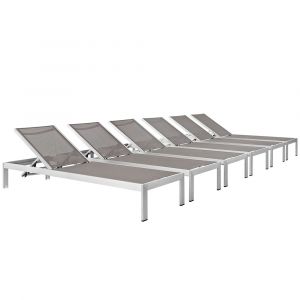 Modway - Shore Chaise Outdoor Patio Aluminum (Set of 6) - EEI-2474-SLV-GRY-SET