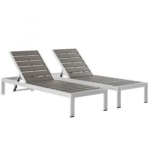 Modway - Shore Chaise Outdoor Patio Aluminum (Set of 2) - EEI-2467-SLV-GRY-SET