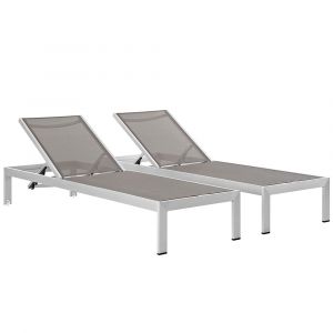 Modway - Shore Chaise Outdoor Patio Aluminum (Set of 2) - EEI-2472-SLV-GRY-SET