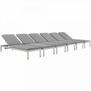 Modway - Shore Chaise with Cushions Outdoor Patio Aluminum (Set of 6) - EEI-2739-SLV-GRY-SET