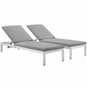 Modway - Shore Chaise with Cushions Outdoor Patio Aluminum (Set of 2) - EEI-2737-SLV-GRY-SET