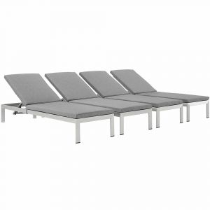 Modway - Shore Chaise with Cushions Outdoor Patio Aluminum (Set of 4) - EEI-2738-SLV-GRY-SET