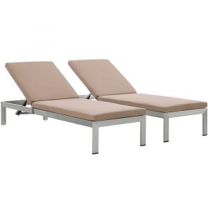 Modway - Shore Chaise with Cushions Outdoor Patio Aluminum (Set of 2) - EEI-2737-SLV-MOC-SET
