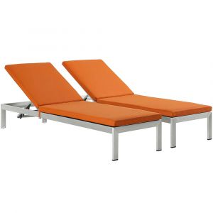 Modway - Shore Chaise with Cushions Outdoor Patio Aluminum (Set of 2) - EEI-2737-SLV-ORA-SET