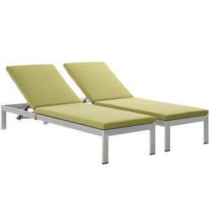 Modway - Shore Chaise with Cushions Outdoor Patio Aluminum (Set of 2) - EEI-2737-SLV-PER-SET