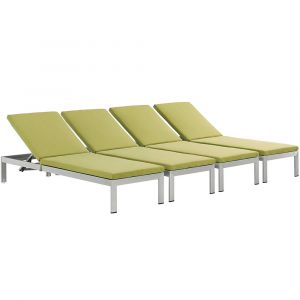 Modway - Shore Chaise with Cushions Outdoor Patio Aluminum (Set of 4) - EEI-2738-SLV-PER-SET