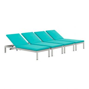 Modway - Shore Chaise with Cushions Outdoor Patio Aluminum (Set of 4) - EEI-2738-SLV-TRQ-SET