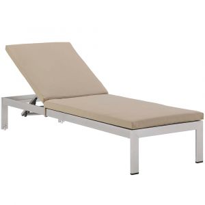 Modway - Shore Outdoor Patio Aluminum Chaise with Cushions - EEI-4501-SLV-BEI