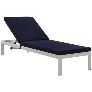 Modway - Shore Outdoor Patio Aluminum Chaise with Cushions - EEI-2660-SLV-NAV
