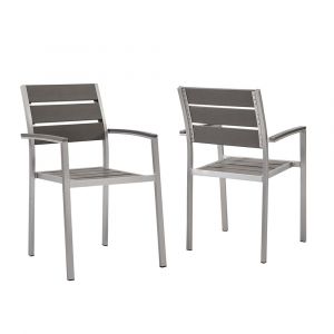 Modway - Shore Outdoor Patio Aluminum Dining Armchair (Set of 2) - EEI-4042-SLV-GRY