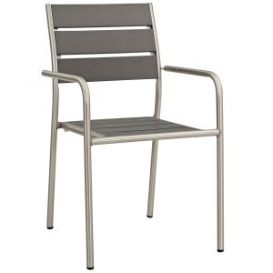 Modway - Shore Outdoor Patio Aluminum Dining Rounded Armchair - EEI-2258-SLV-GRY