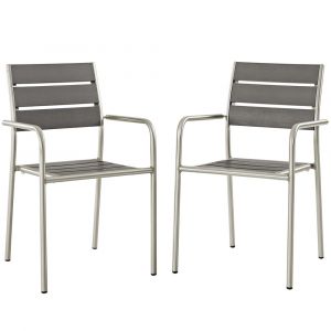 Modway - Shore Outdoor Patio Aluminum Dining Rounded Armchair (Set of 2) - EEI-3203-SLV-GRY-SET