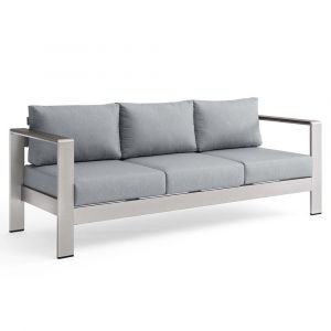 Modway - Shore Outdoor Patio Aluminum Sofa - EEI-3917-SLV-GRY
