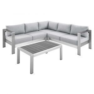 Modway - Shore Sunbrella® Fabric Outdoor Patio Aluminum 4 Piece Sectional Sofa Set - EEI-4314-SLV-GRY-SET