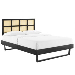 Modway - Sidney Cane and Wood Queen Platform Bed With Angular Legs - MOD-6369-BLK