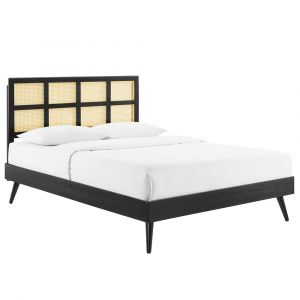 Modway - Sidney Cane and Wood Queen Platform Bed With Splayed Legs - MOD-6370-BLK
