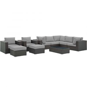 Modway - Sojourn 10 Piece Outdoor Patio Sunbrella Sectional Set - EEI-1888-CHC-GRY-SET