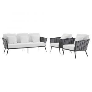 Modway - Stance 3 Piece Outdoor Patio Aluminum Sectional Sofa Set - EEI-3165-GRY-WHI-SET