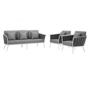Modway - Stance 3 Piece Outdoor Patio Aluminum Sectional Sofa Set - EEI-3165-WHI-GRY-SET