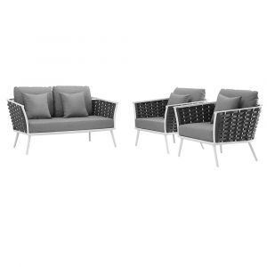Modway - Stance 3 Piece Outdoor Patio Aluminum Sectional Sofa Set - EEI-3170-WHI-GRY-SET