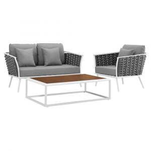 Modway - Stance 3 Piece Outdoor Patio Aluminum Sectional Sofa Set - EEI-3171-WHI-GRY-SET