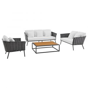 Modway - Stance 4 Piece Outdoor Patio Aluminum Sectional Sofa Set - EEI-3161-GRY-WHI-SET