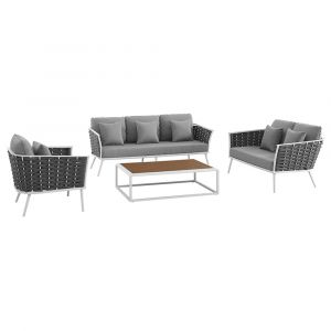 Modway - Stance 4 Piece Outdoor Patio Aluminum Sectional Sofa Set - EEI-3161-WHI-GRY-SET