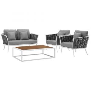 Modway - Stance 4 Piece Outdoor Patio Aluminum Sectional Sofa Set - EEI-3172-WHI-GRY-SET