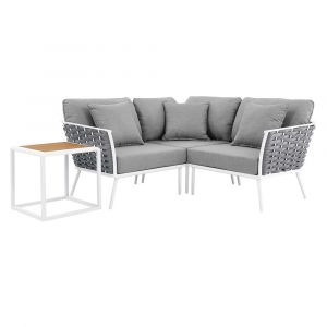 Modway - Stance 4 Piece Outdoor Patio Aluminum Sectional Sofa Set - EEI-5755-WHI-GRY