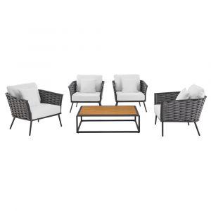 Modway - Stance 5 Piece Outdoor Patio Aluminum Sectional Sofa Set - EEI-3321-GRY-WHI-SET
