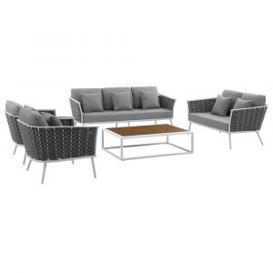 Modway - Stance 5 Piece Outdoor Patio Aluminum Sectional Sofa Set - EEI-3187-WHI-GRY-SET