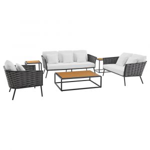 Modway - Stance 6 Piece Outdoor Patio Aluminum Sectional Sofa Set - EEI-3159-GRY-WHI-SET