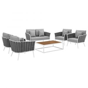 Modway - Stance 6 Piece Outdoor Patio Aluminum Sectional Sofa Set - EEI-3173-WHI-GRY-SET