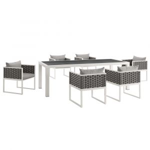 Modway - Stance 7 Piece Outdoor Patio Aluminum Dining Set - EEI-3185-WHI-GRY-SET
